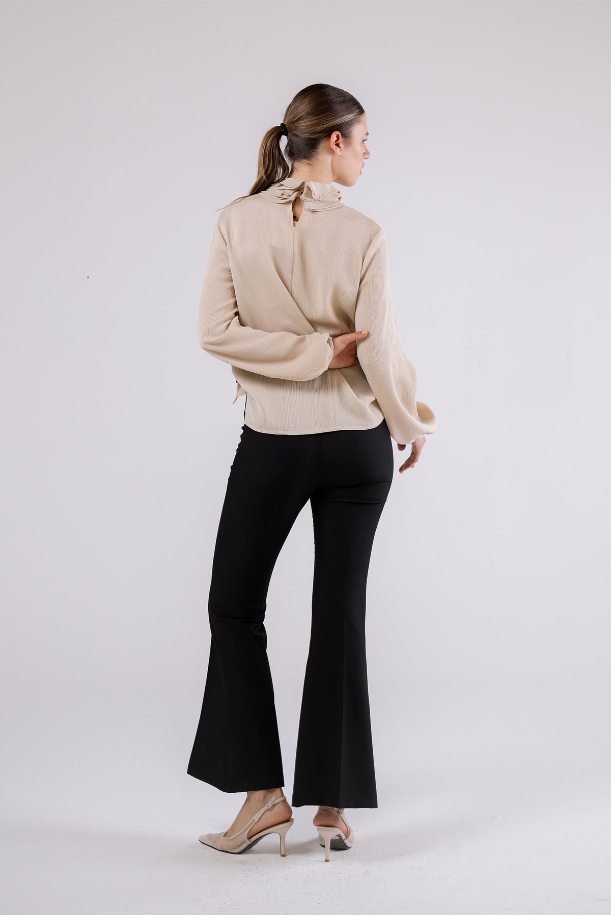 High-Neck Pleated Blouse
