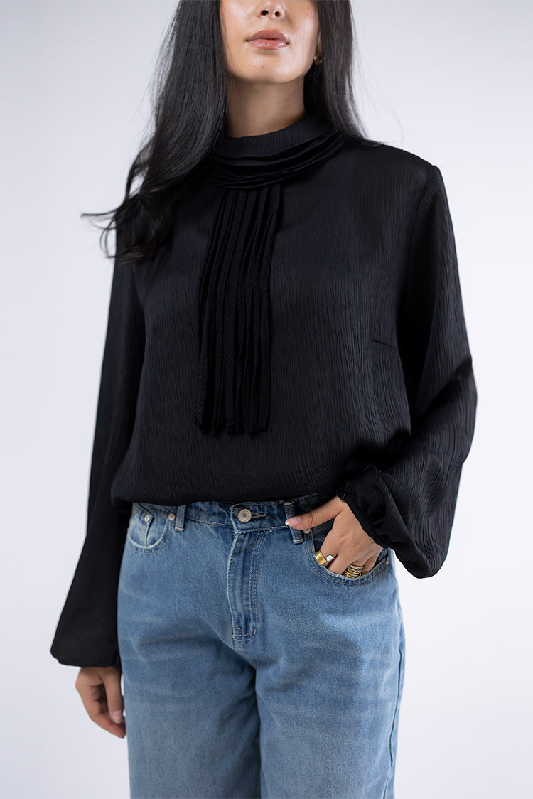 High-Neck Pleated Blouse