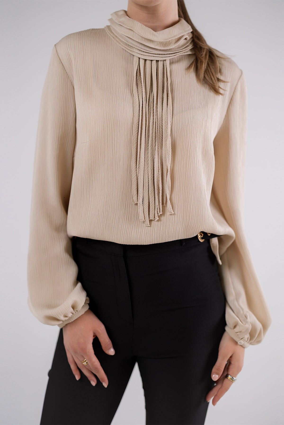 High-Neck Pleated Blouse