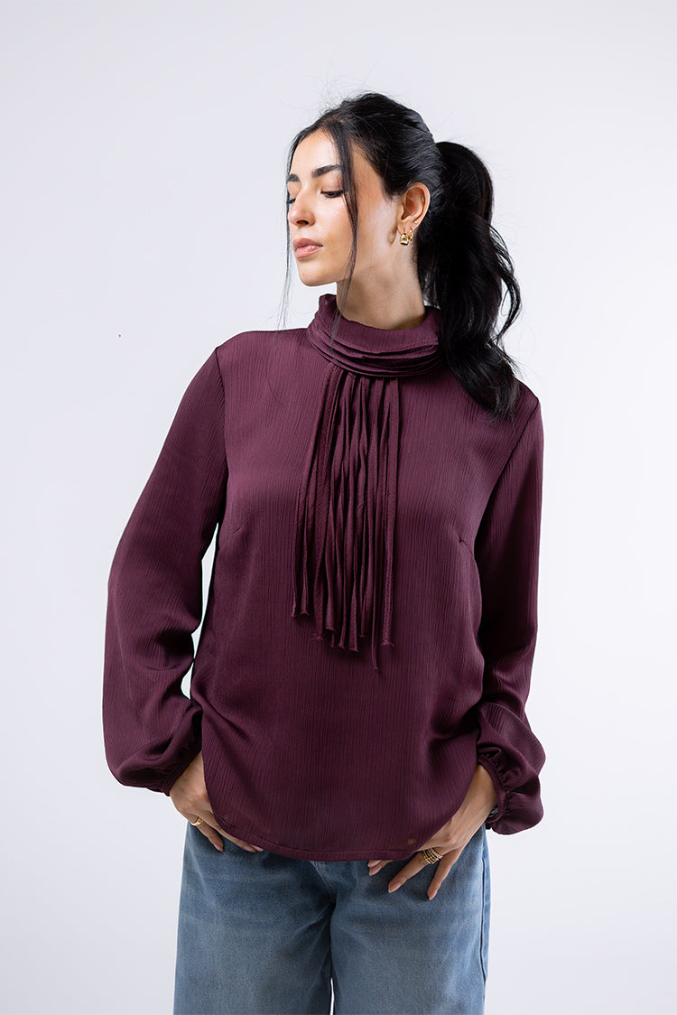 High-Neck Pleated Blouse