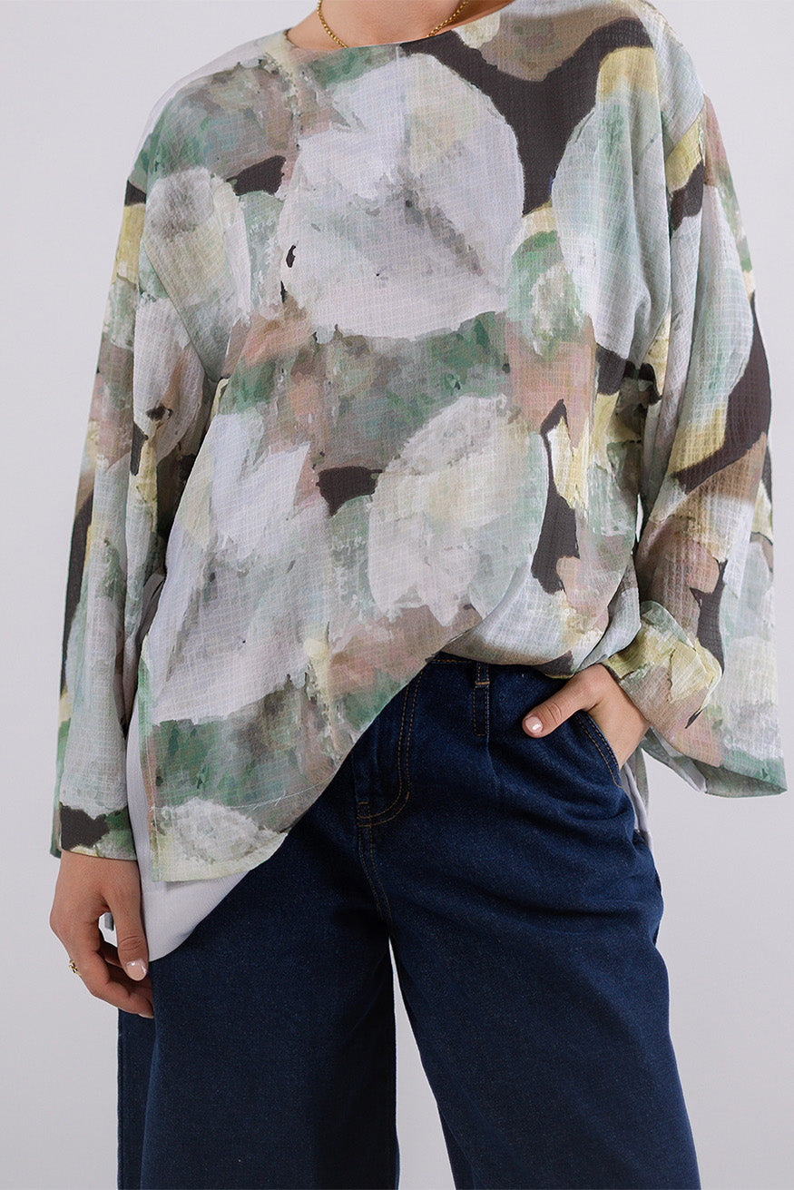 Abstract Print Oversized Blouse