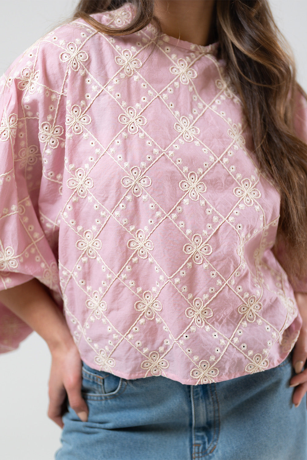 Embroidered Balloon Sleeve Blouse