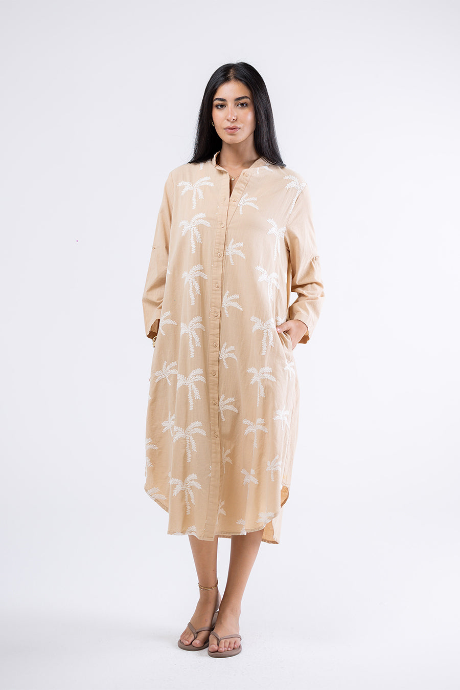 Beige Palm Shirtdress