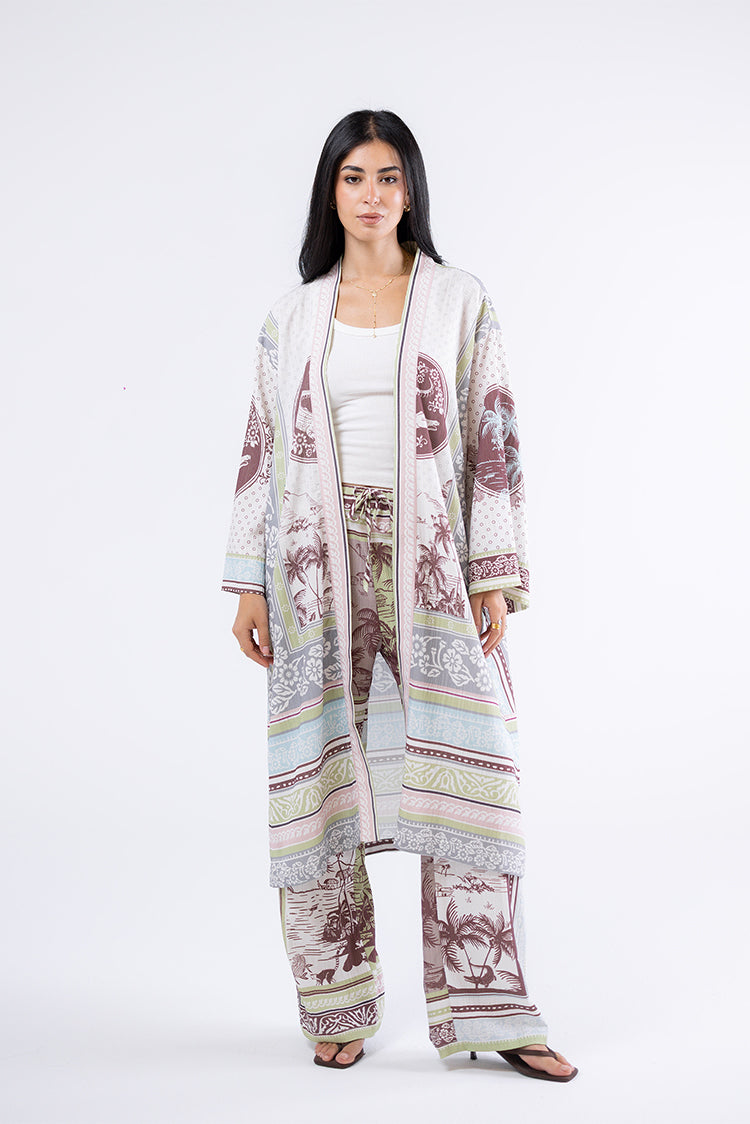 Tropical Print Long Kimono