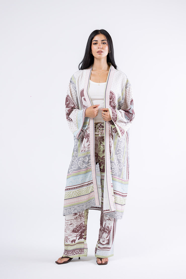 Tropical Print Long Kimono