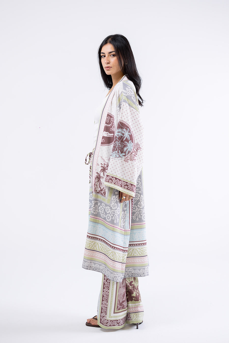 Tropical Print Long Kimono