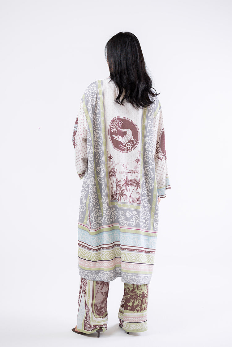 Tropical Print Long Kimono
