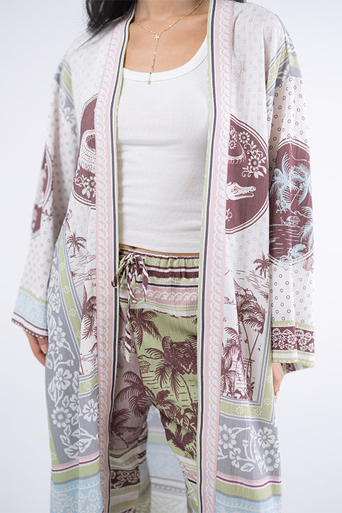 Tropical Print Long Kimono