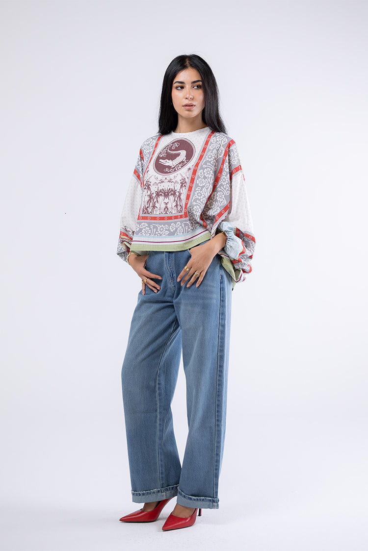 Wide-Leg Denim Pants
