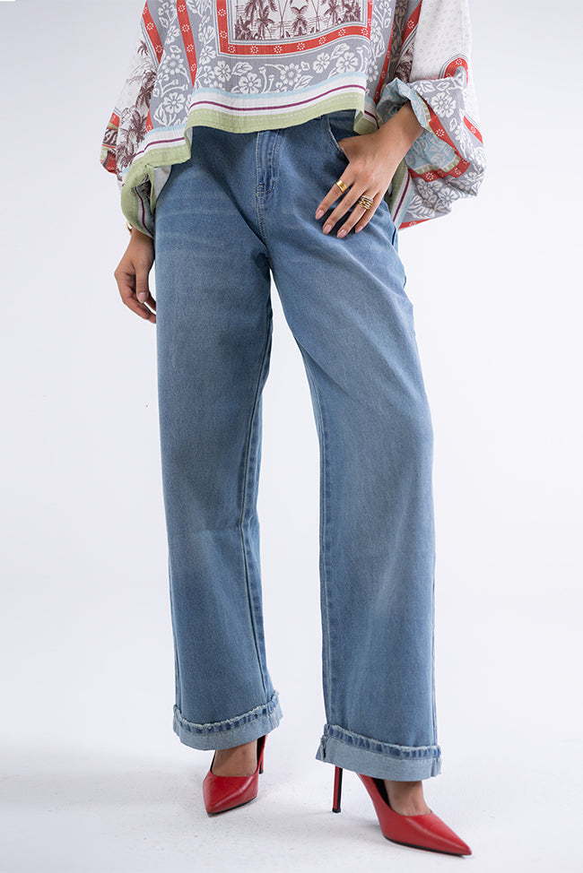 Wide-Leg Denim Pants