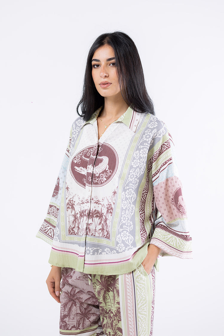 Tropical Print Oversized Shirt