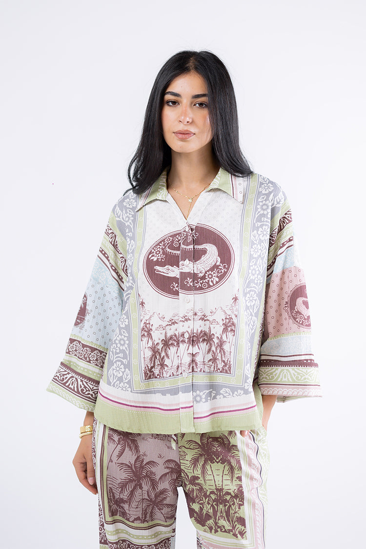 Tropical Print Oversized Shirt