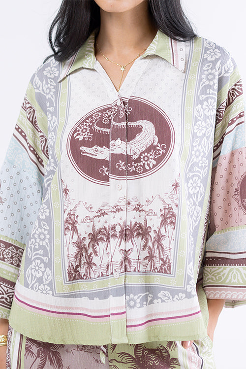 Tropical Print Oversized Shirt