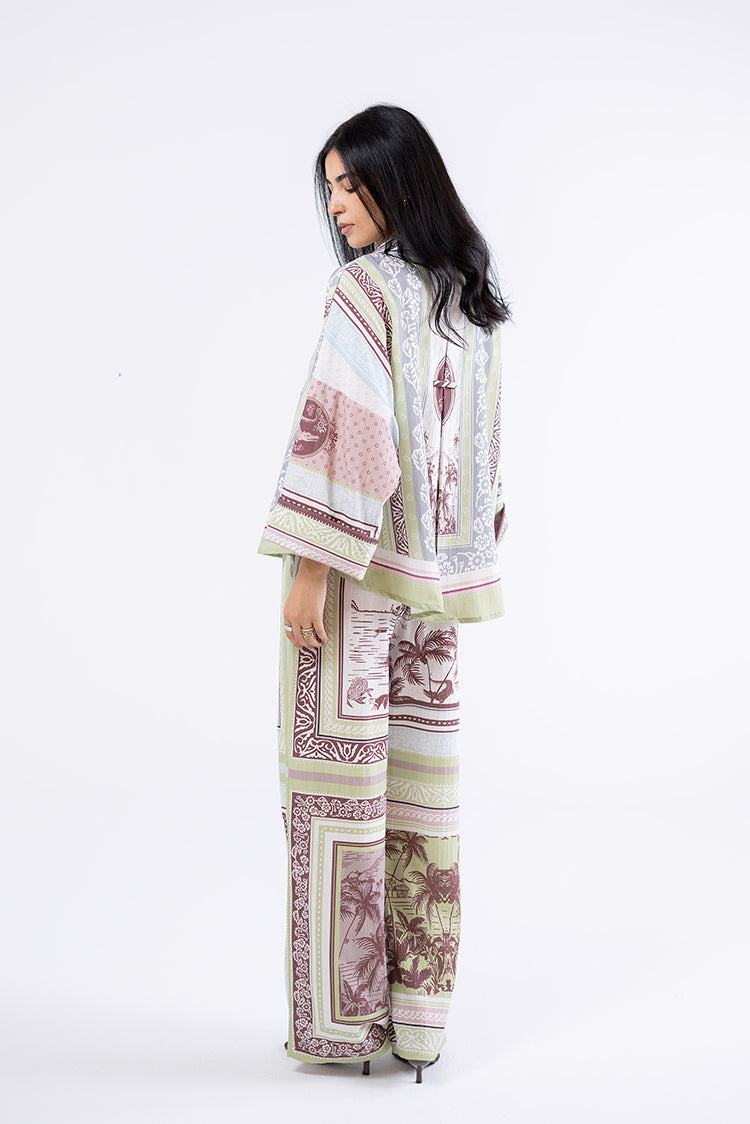 Tropical Print Wide-Leg Pants