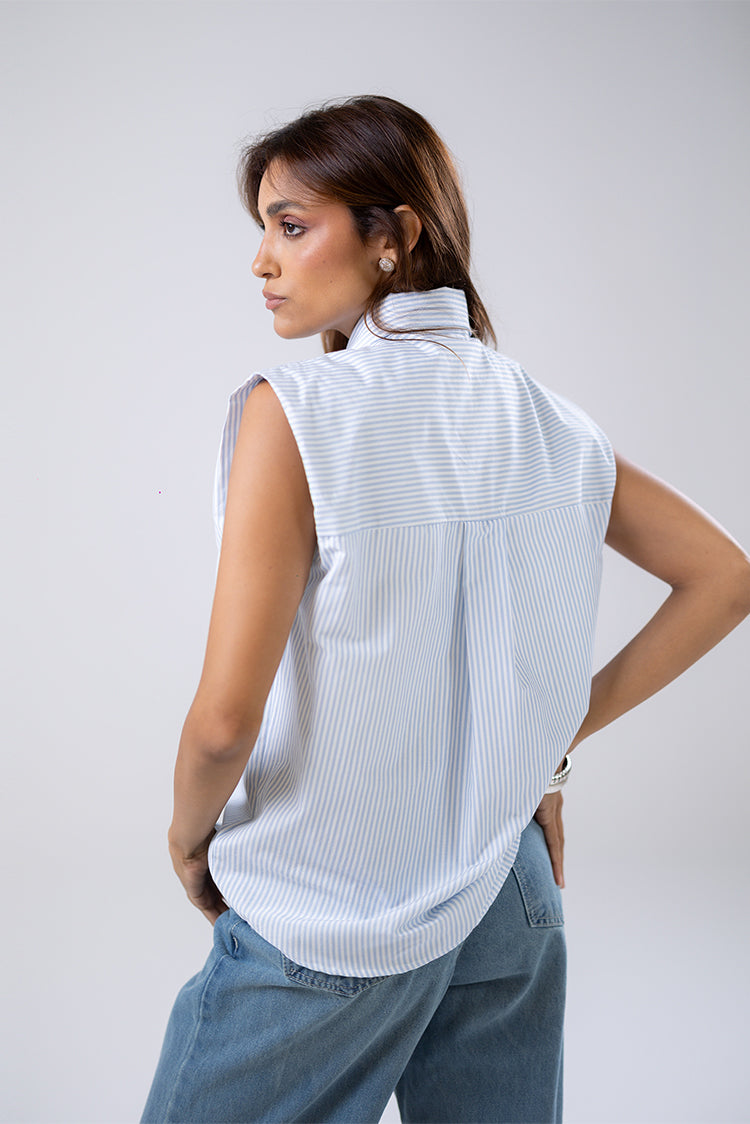 Striped Tie-Neck Blouse