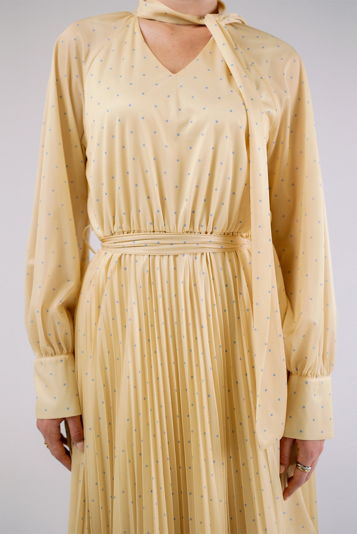 Pleated Pussy-Bow Maxi Dress