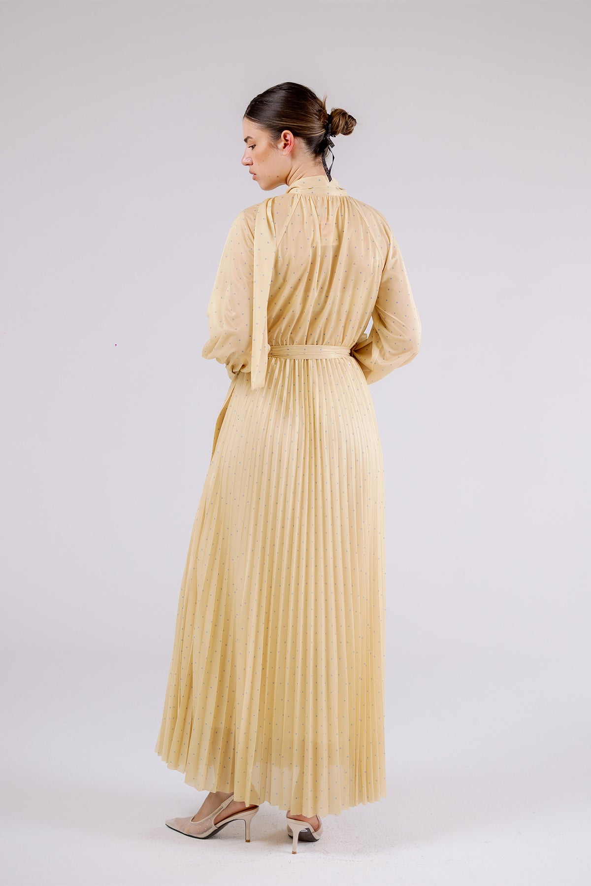 Pleated Pussy-Bow Maxi Dress