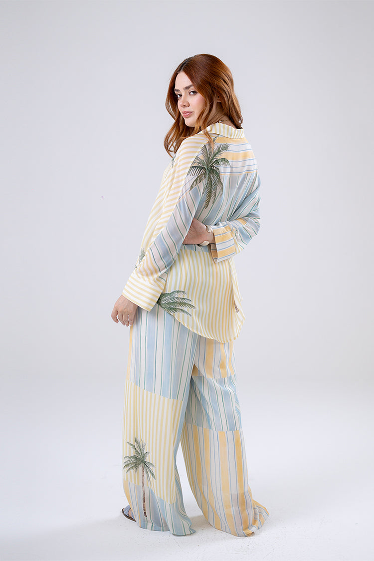 Palm Stripe Wide-Leg Pants