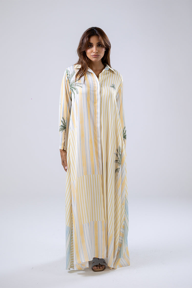 Palm Print Shirt Maxi Dress