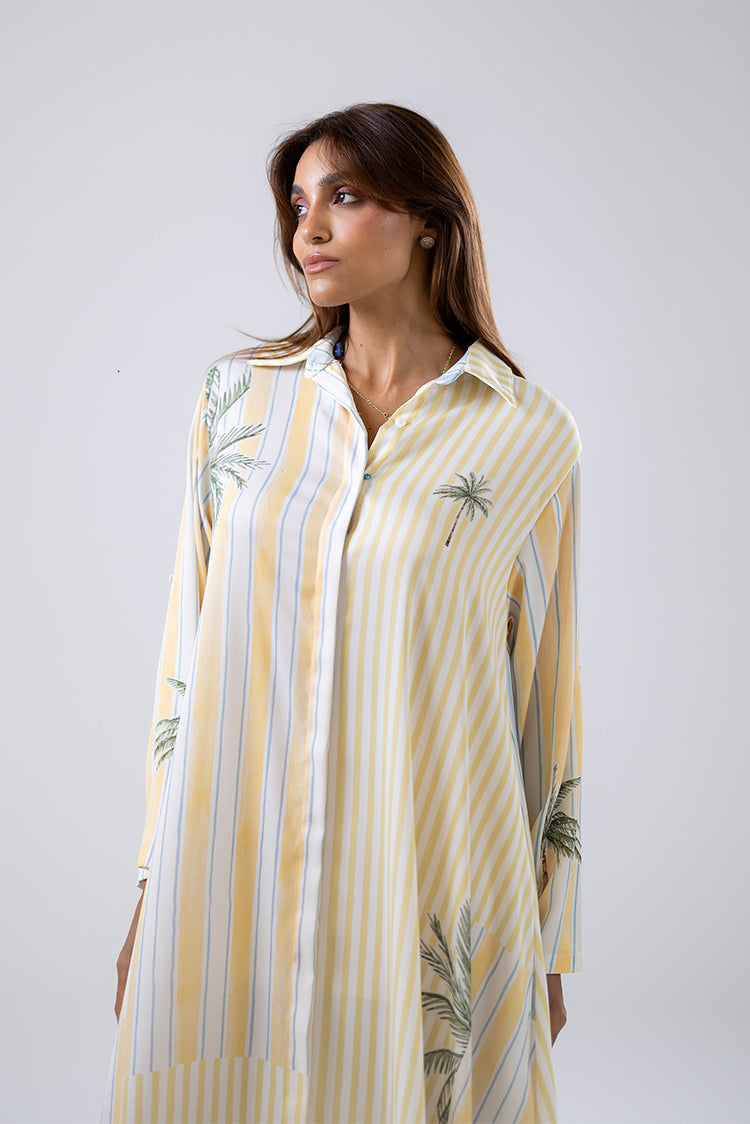 Palm Print Shirt Maxi Dress