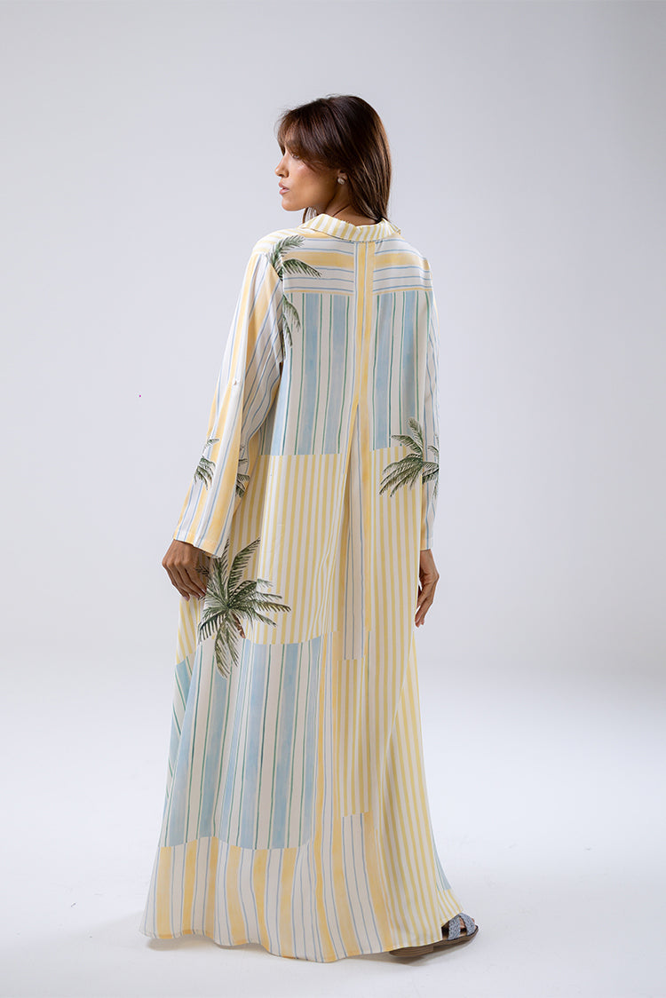 Palm Print Shirt Maxi Dress