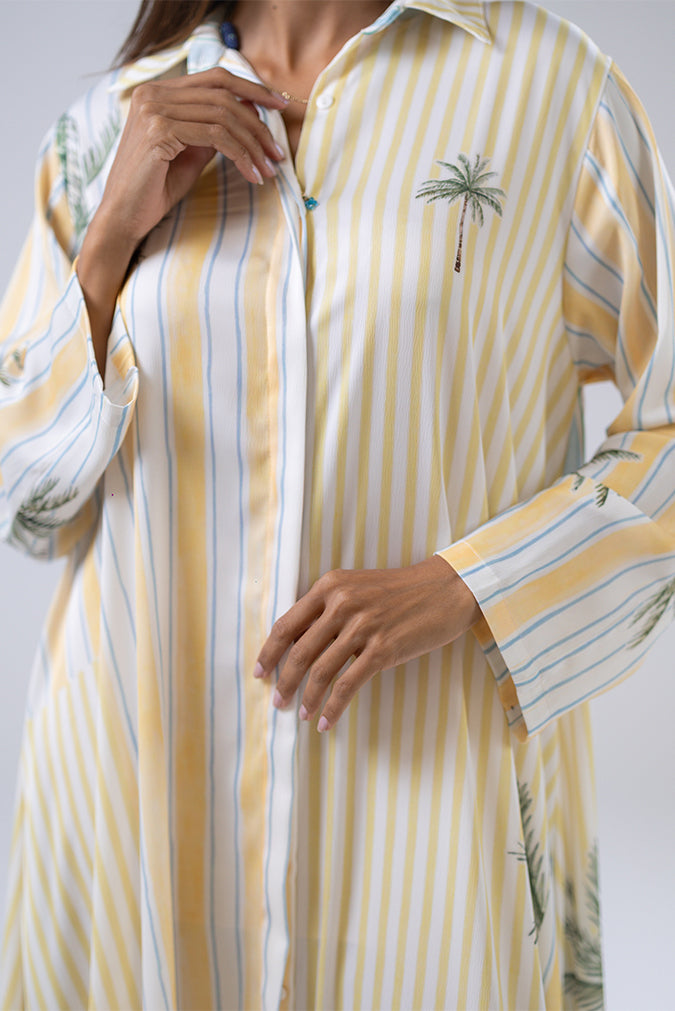 Palm Print Shirt Maxi Dress