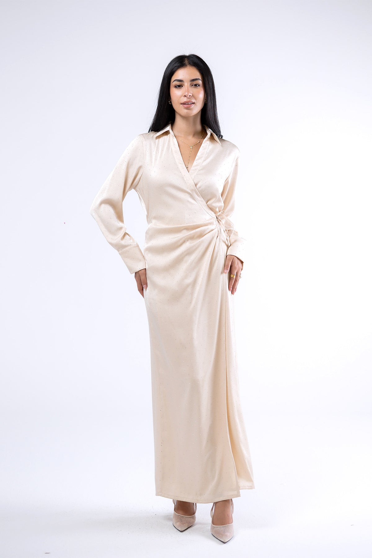Shimmer Wrap Midi Dress
