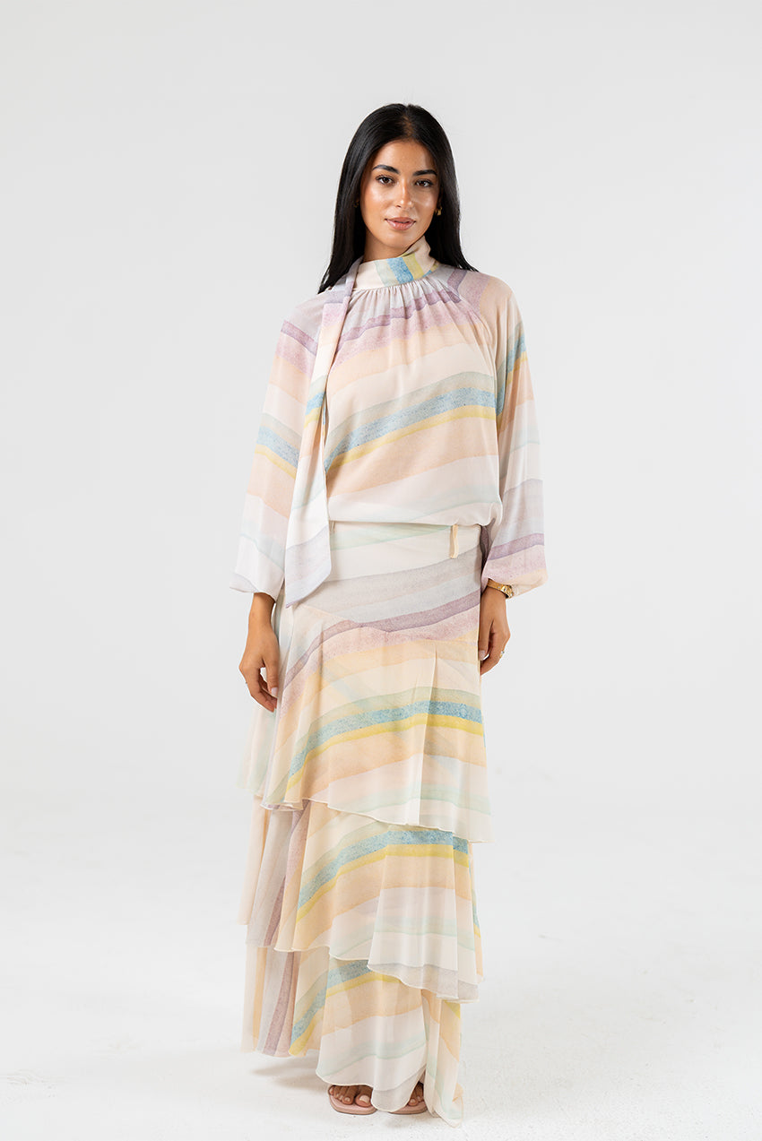 Striped High-Neck Blouse
