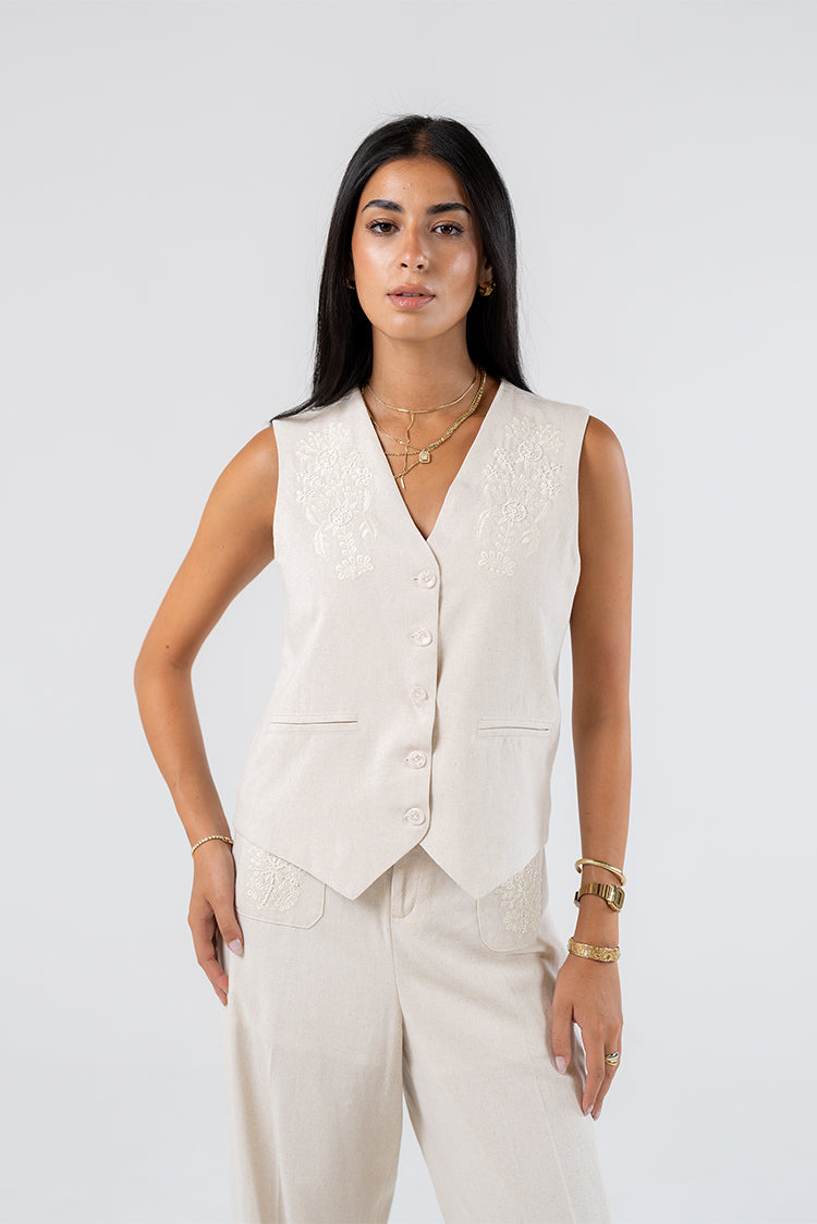 Embroidered Linen Vest