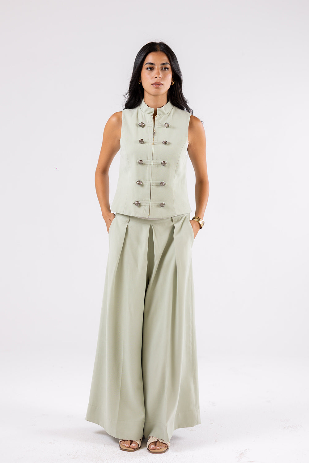Pleated Wide-Leg Trousers