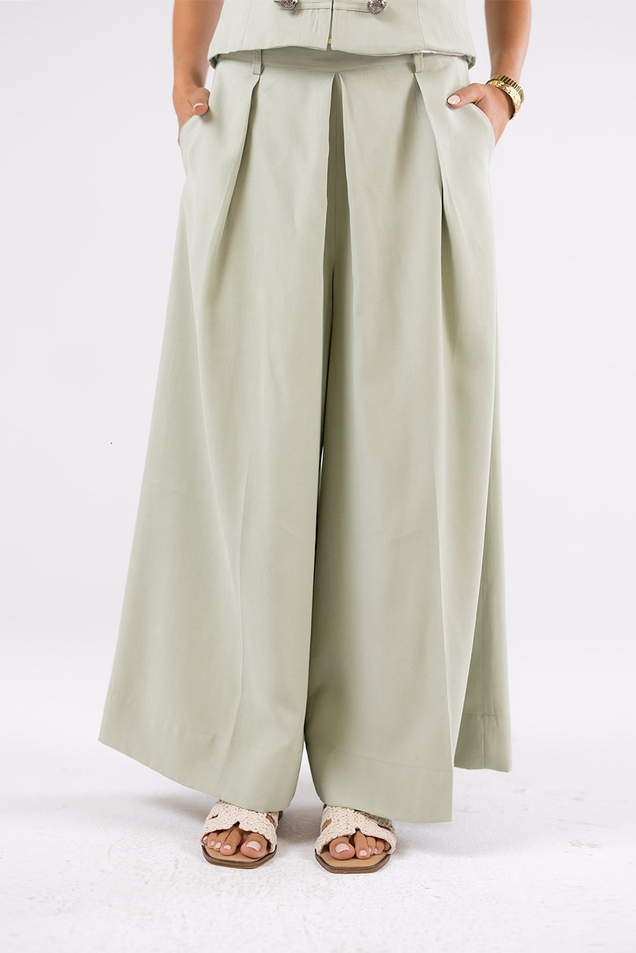 Pleated Wide-Leg Trousers
