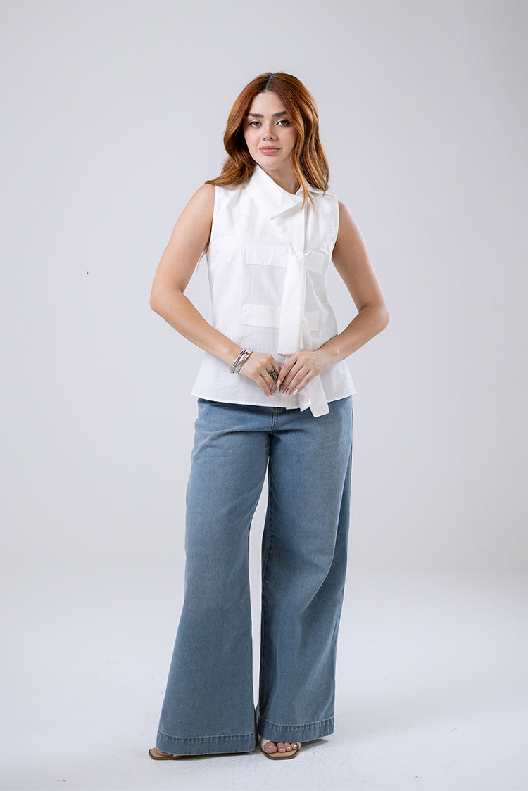 Asymmetric Tie Blouse
