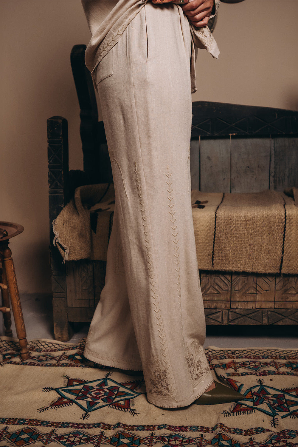 Embroidered Linen Trousers